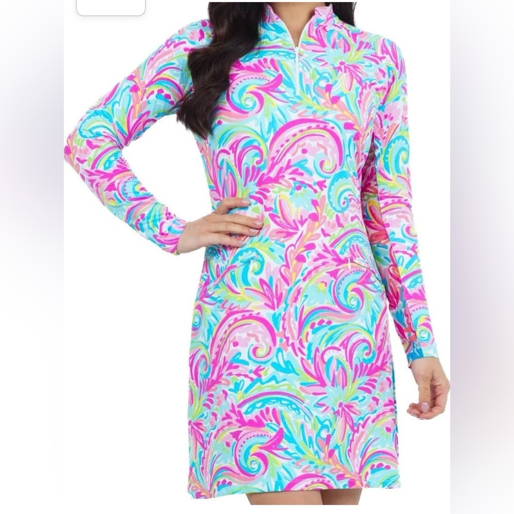 IBKUL Women's Long Sleeve Mock Neck Dress - Quarter zip - Aubrey Print